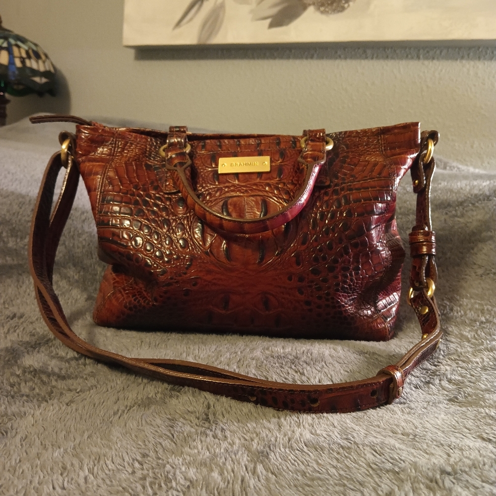 Brahmin Brown/Pecan Crocodile Embossed Leather Bag - Picture 3 of 9